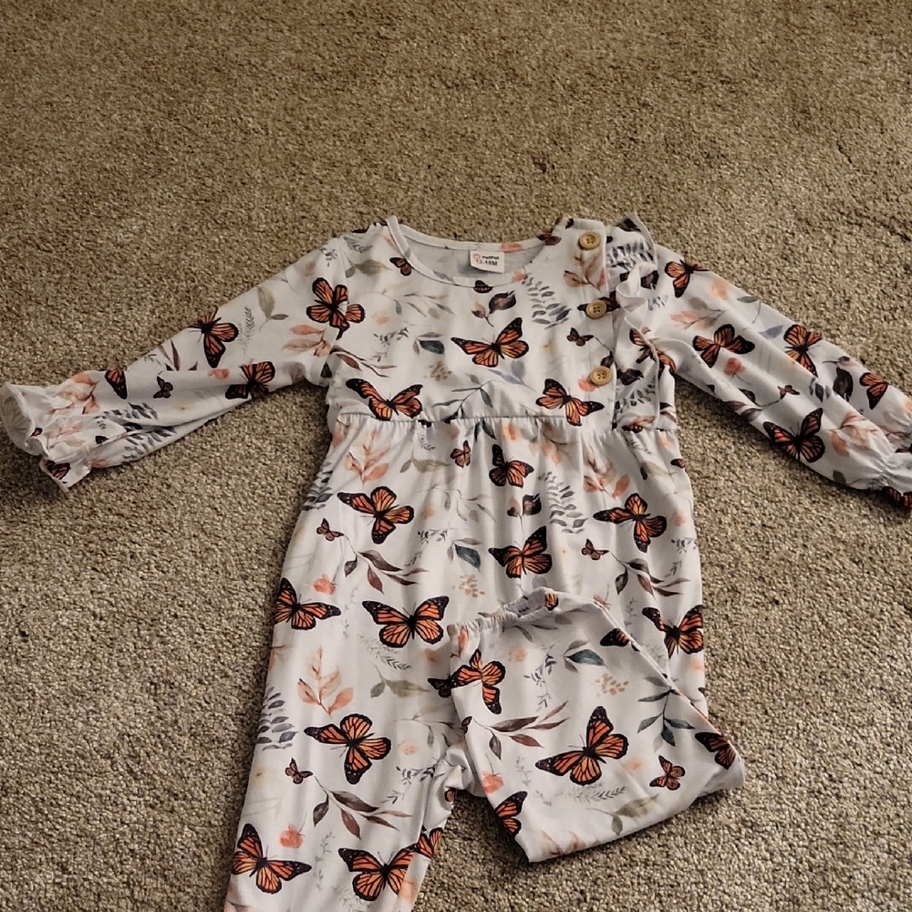 PatPat White and Orange Butterfly Kids Romper